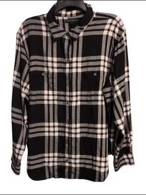 Banana Republic Black and White Plaid Button-Down Shirt Soft XXL